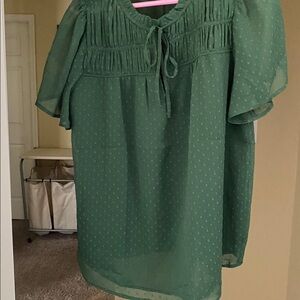 LOFT Dark Green Textured Blouse